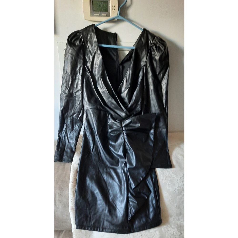 New!Black Faux Leather Mini Dress
